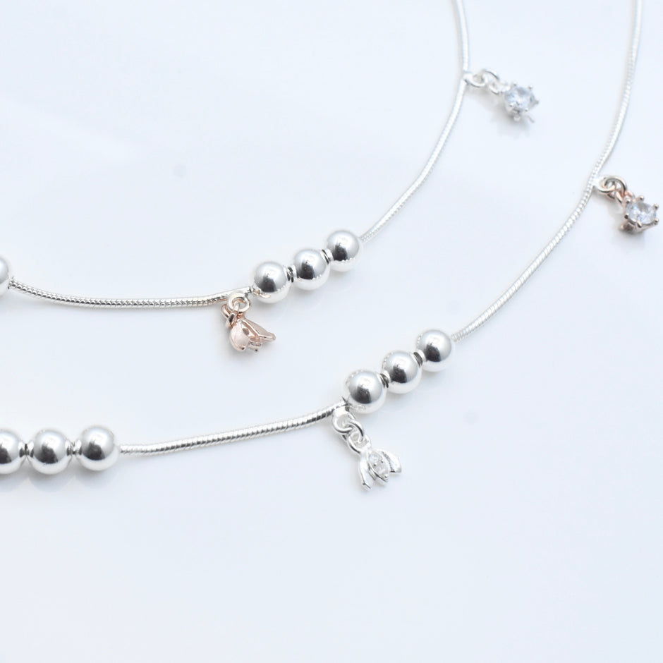 Floral Drop Silver Anklet