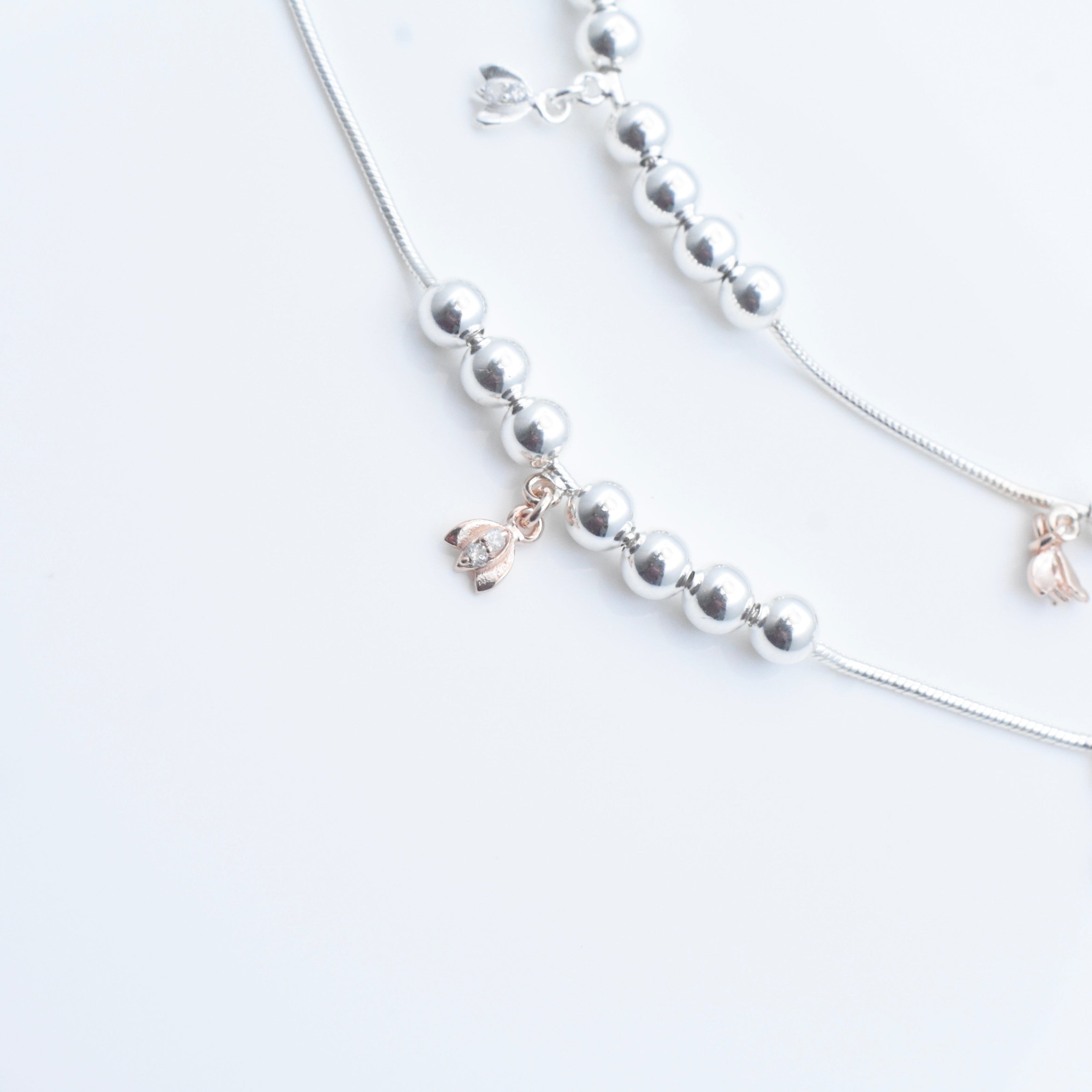 Floral Drop Silver Anklet