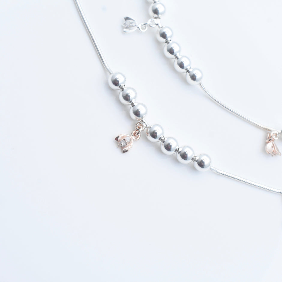 Floral Drop Silver Anklet