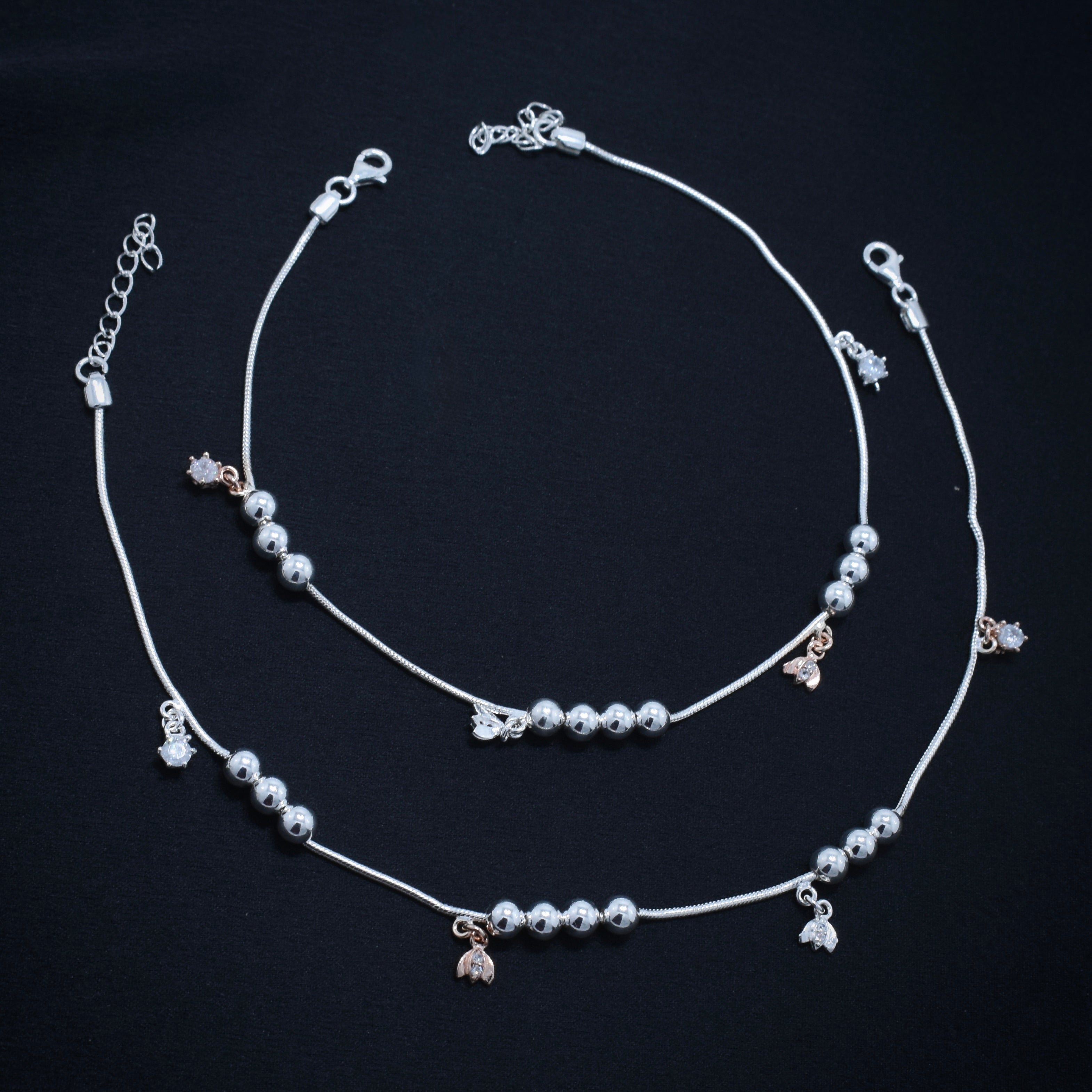 Floral Drop Silver Anklet