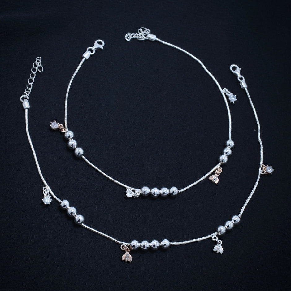 Floral Drop Silver Anklet