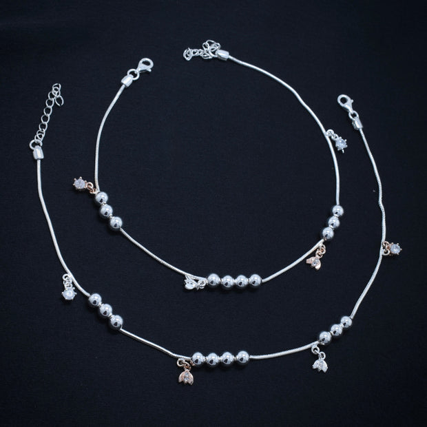 Floral Drop Silver Anklet