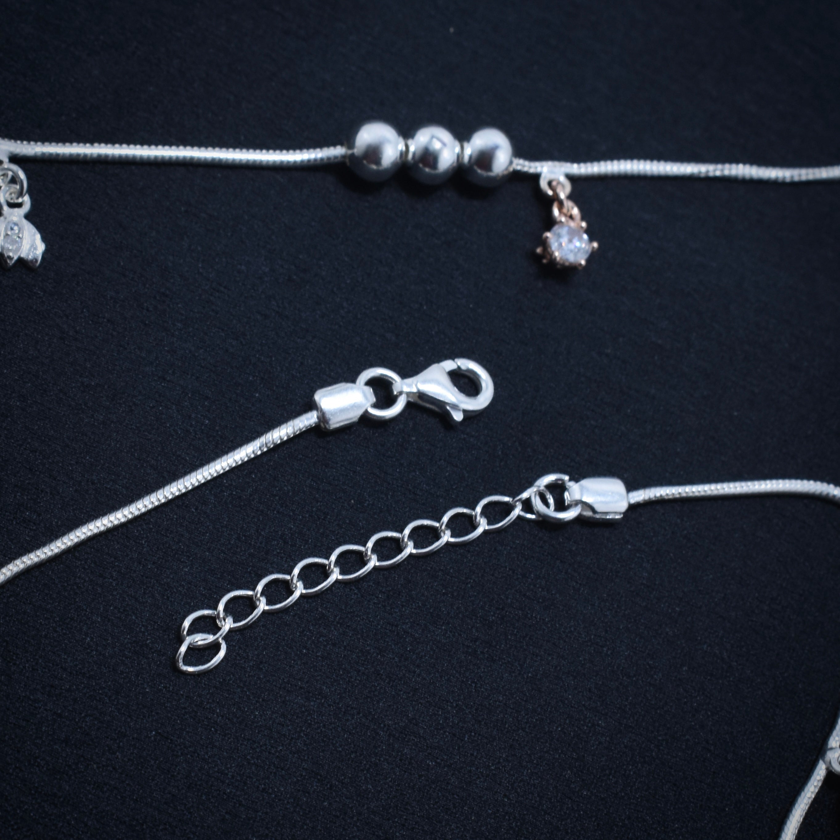 Floral Drop Silver Anklet