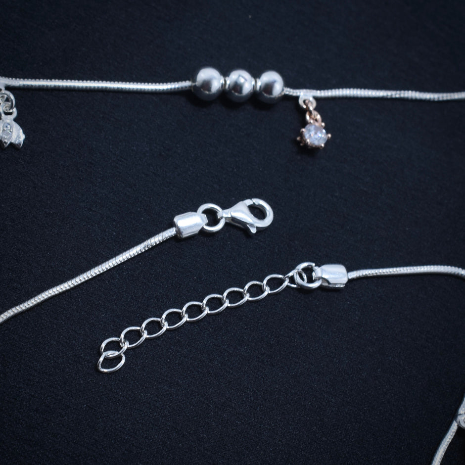 Floral Drop Silver Anklet