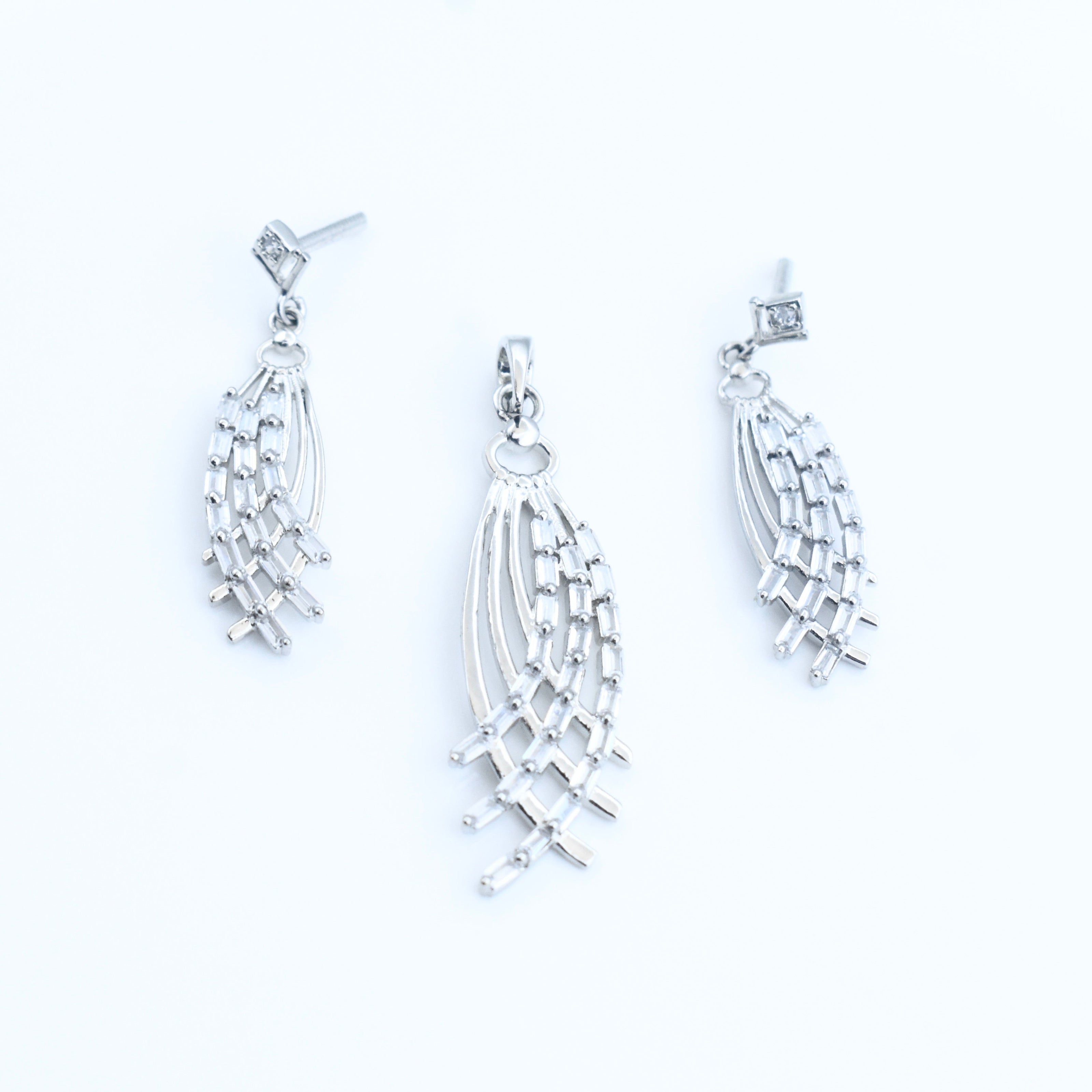 Crystal Plume Silver Pendant Set