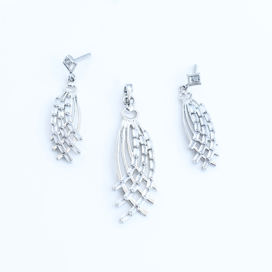 Crystal Plume Silver Pendant Set