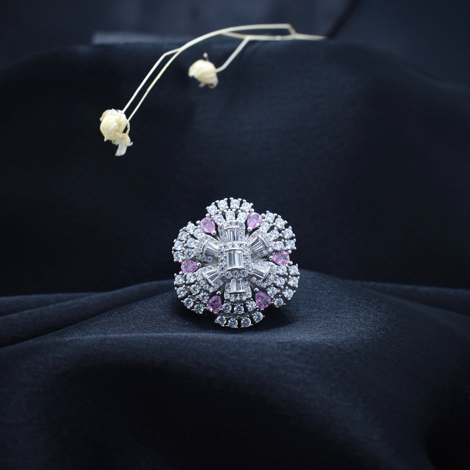 Silver Petal Cluster Glimmer Ring