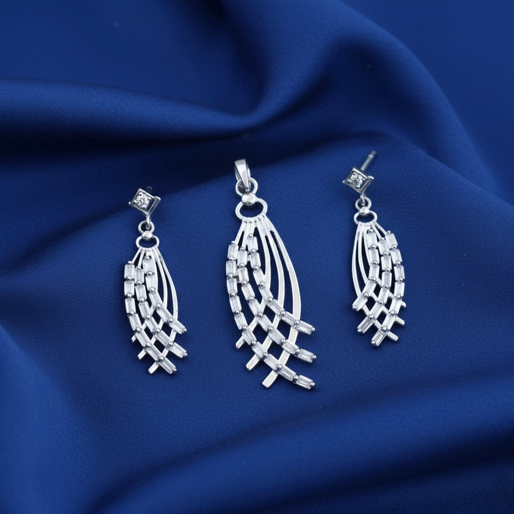 Designer Drop Pendant Set with Chain and Earrings