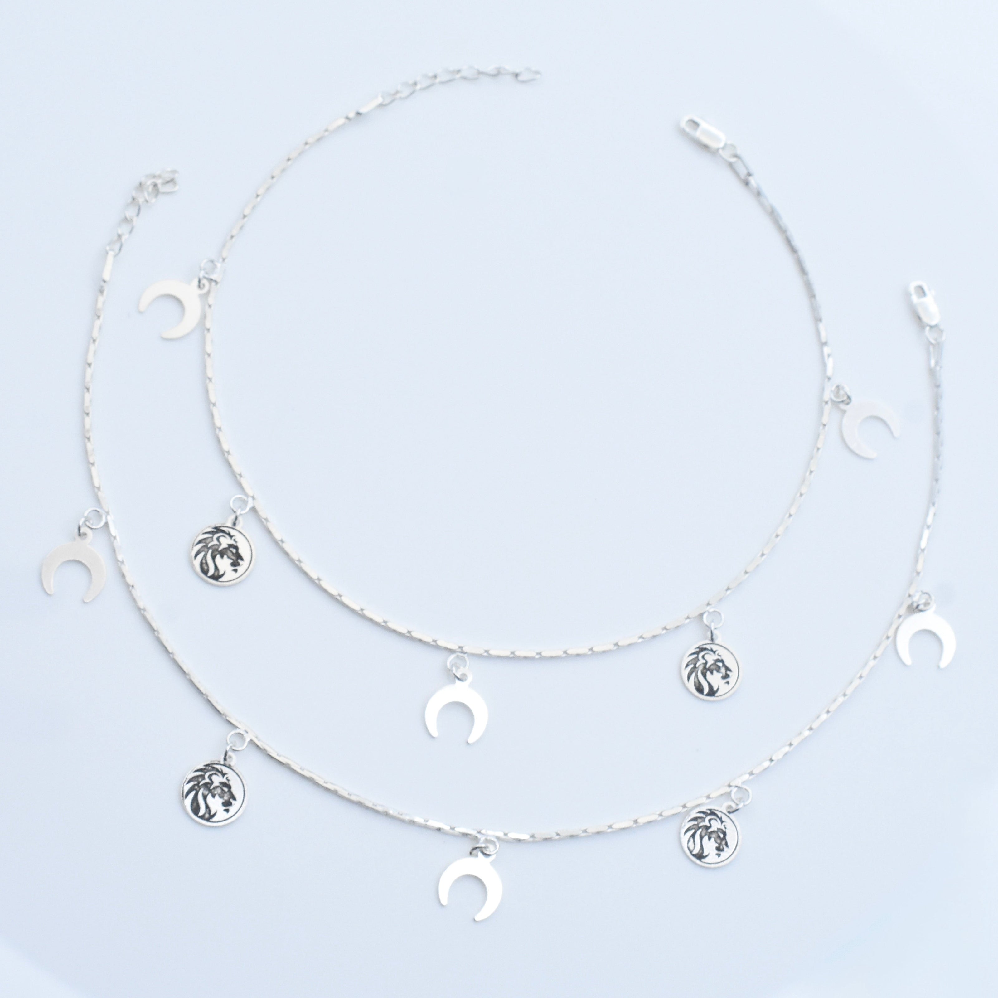 Moon Charm Silver Anklet