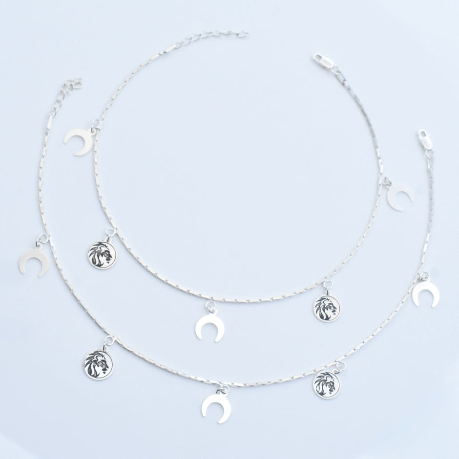 Moon Charm Silver Anklet
