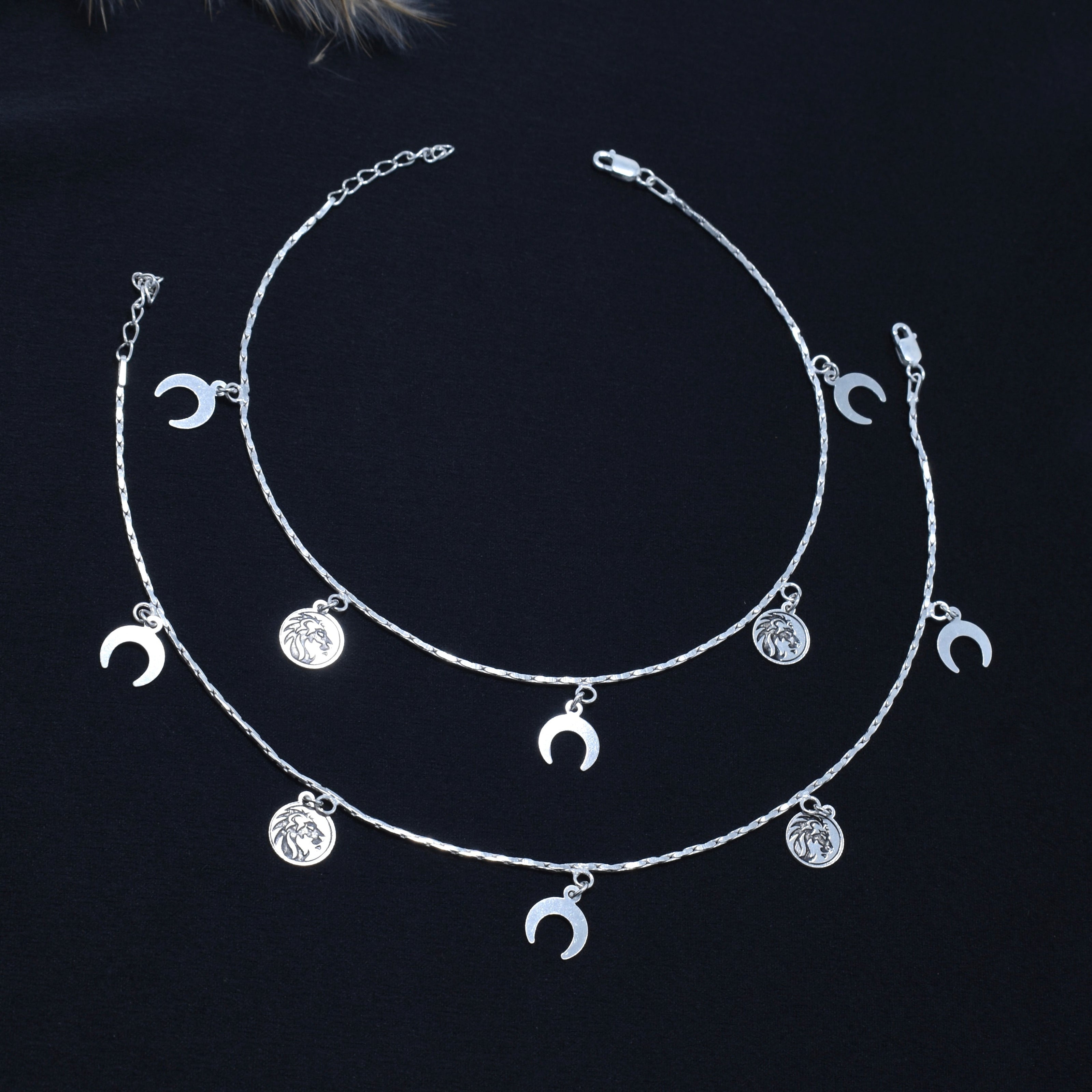 Moon Charm Silver Anklet