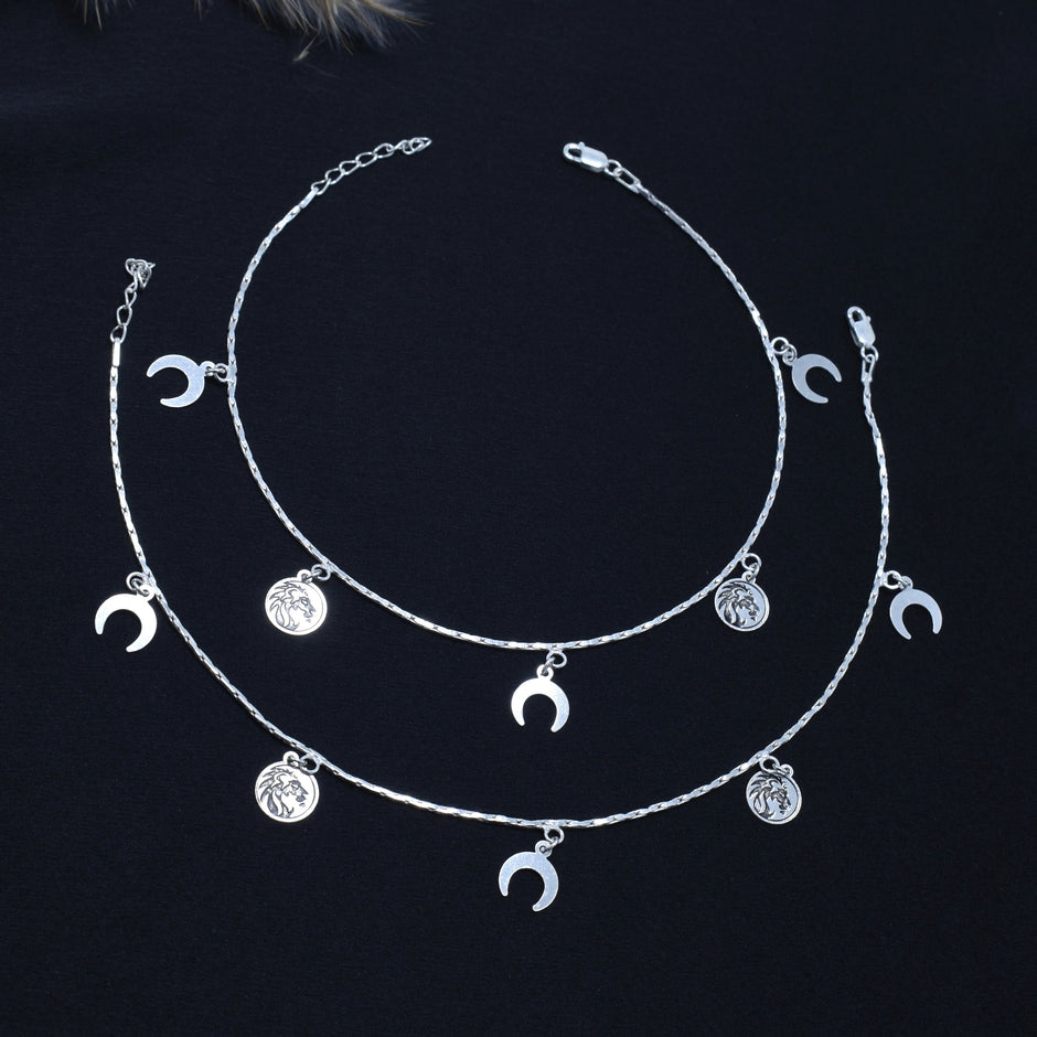 Moon Charm Silver Anklet