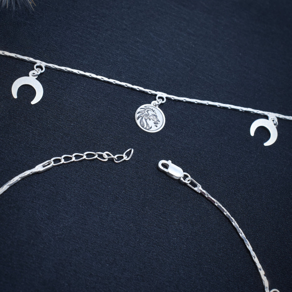 Moon Charm Silver Anklet