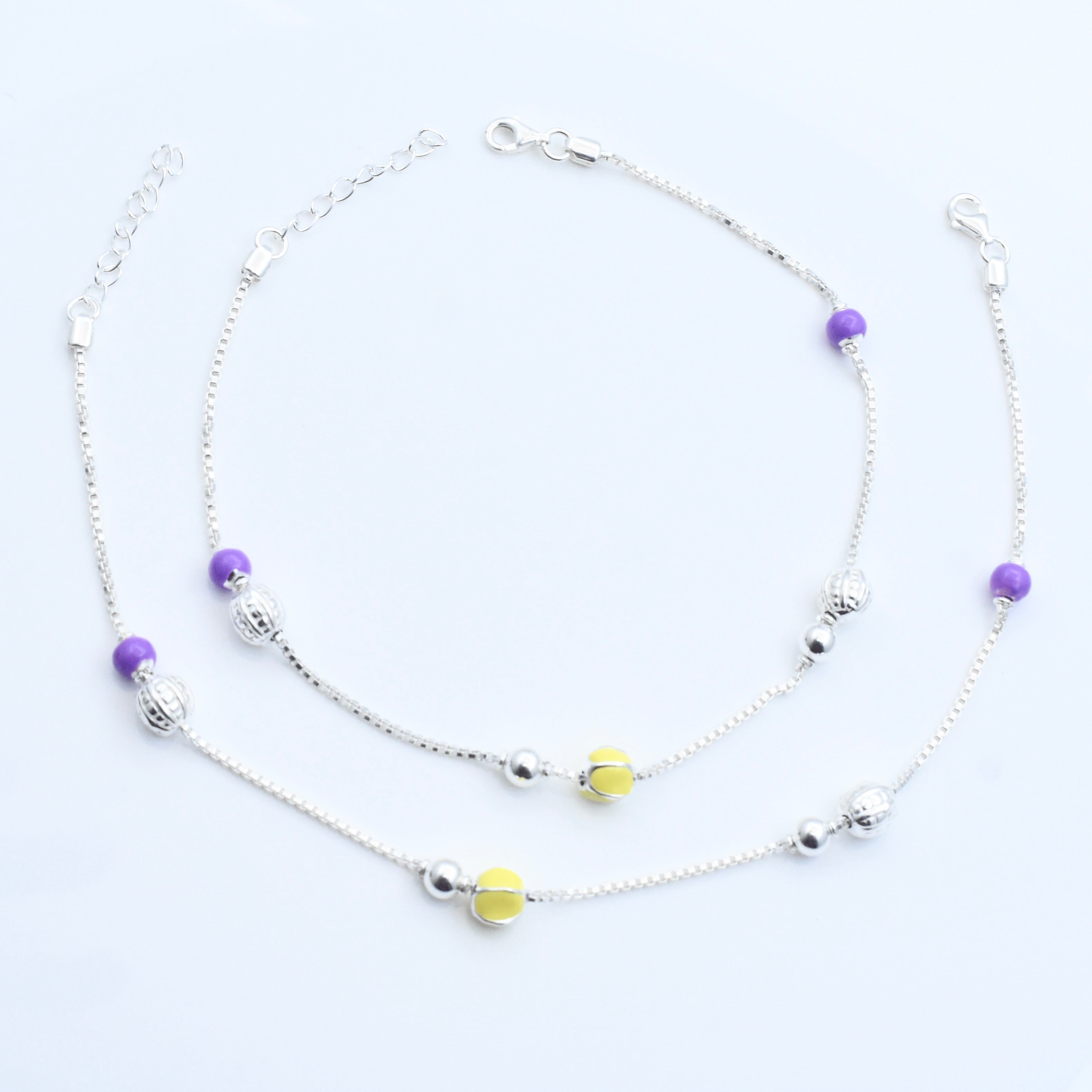 Color Bead Sterling Silver Anklet