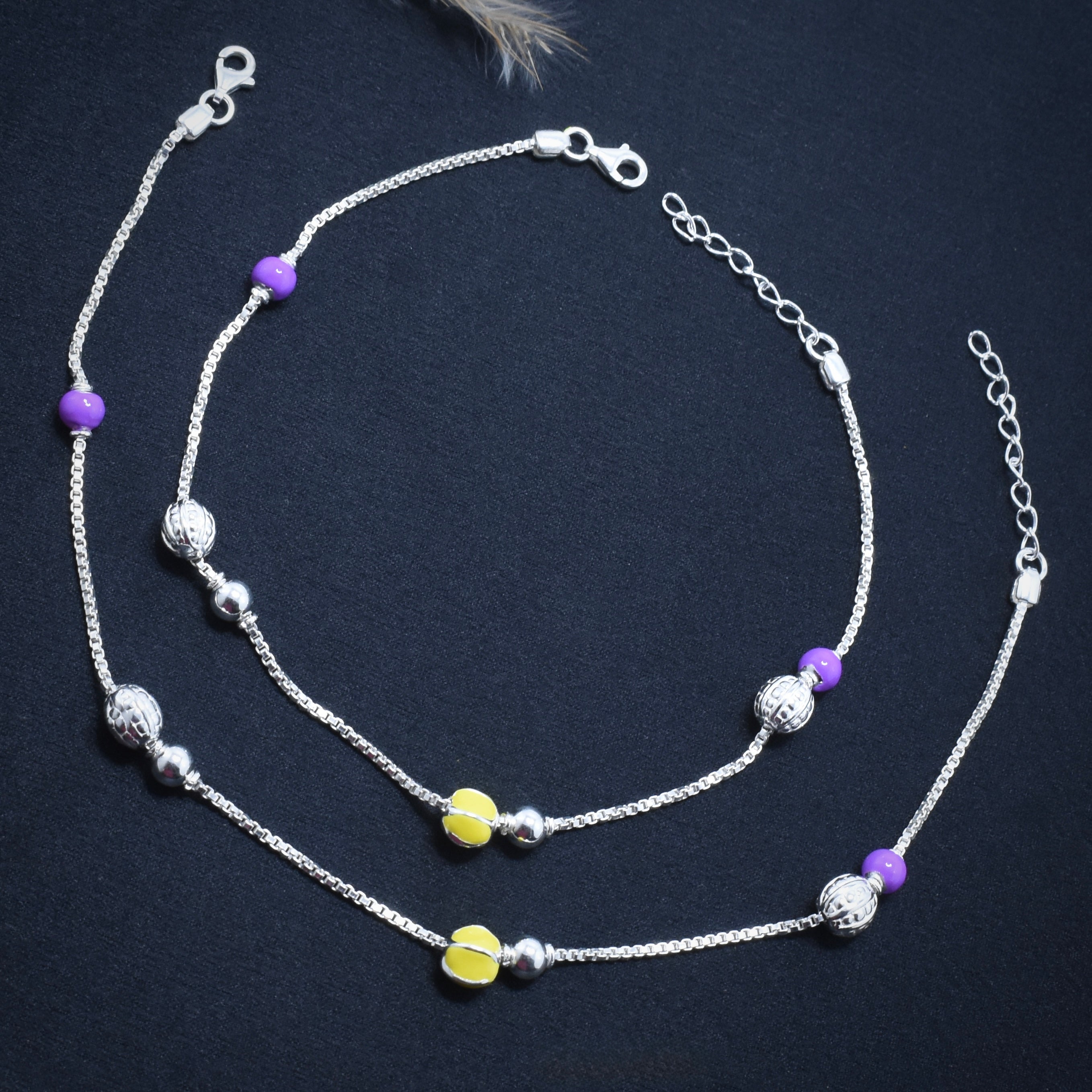 Color Bead Sterling Silver Anklet