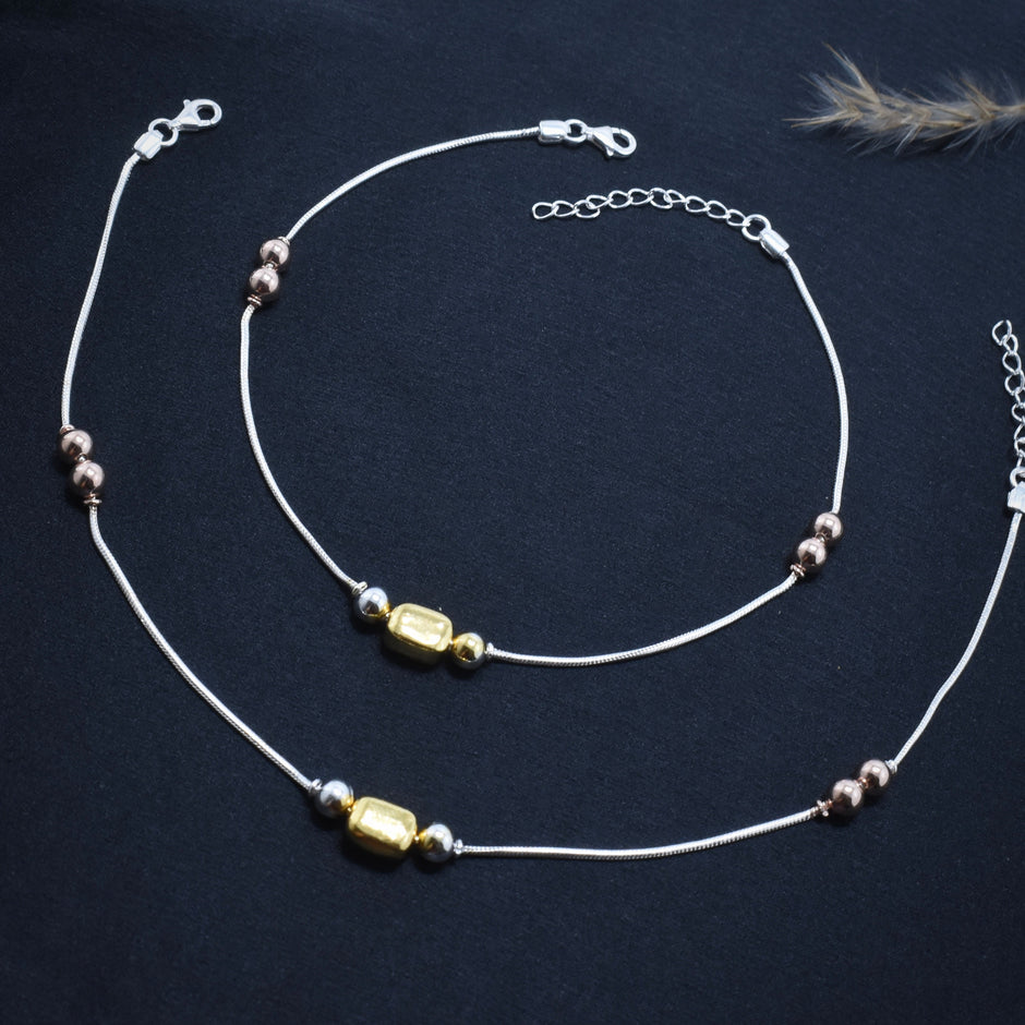 Rose Dual Tone Silver Anklet