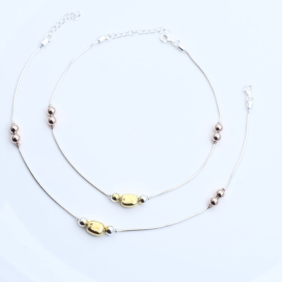 Rose Dual Tone Silver Anklet