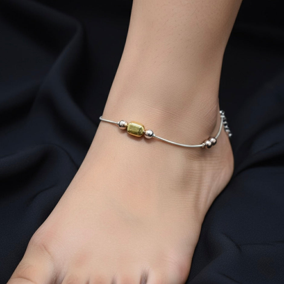 Rose Dual Tone Silver Anklet