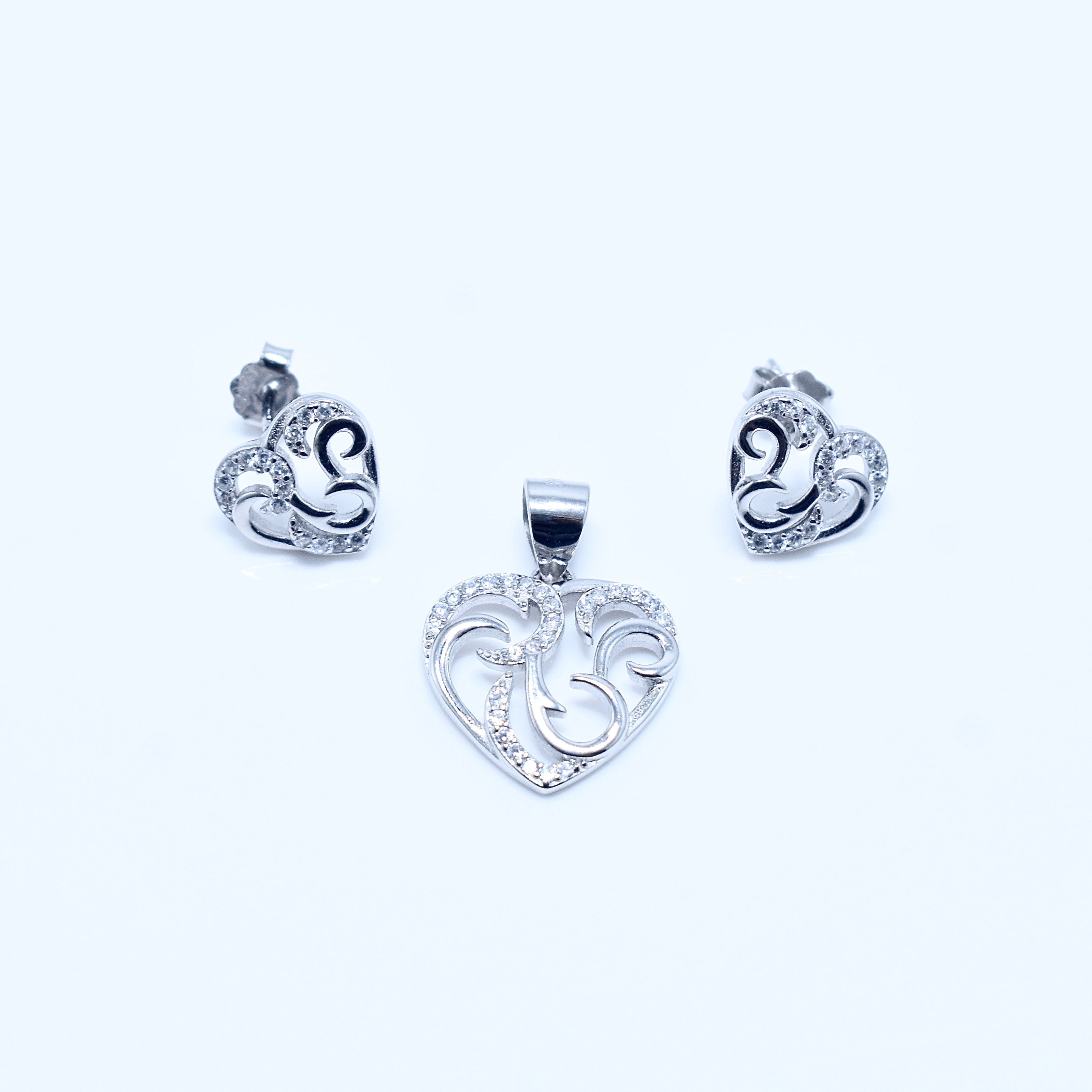 Filigree Heart Silver Pendant Set