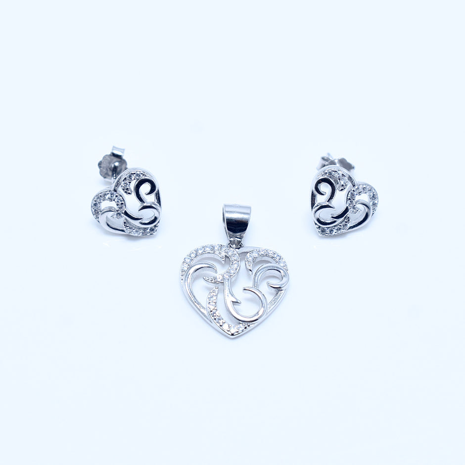 Filigree Heart Silver Pendant Set