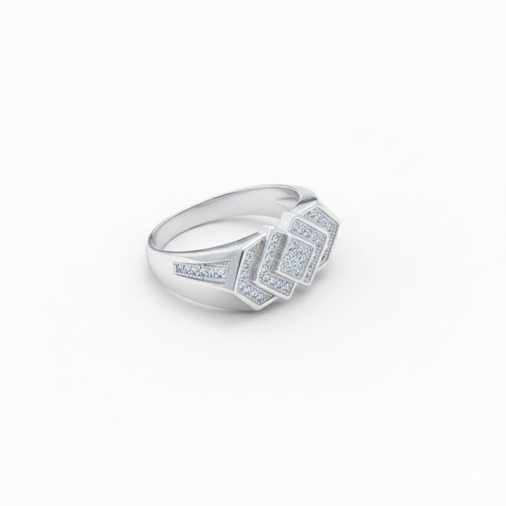 Interlocking Geometric Statement Ring Band