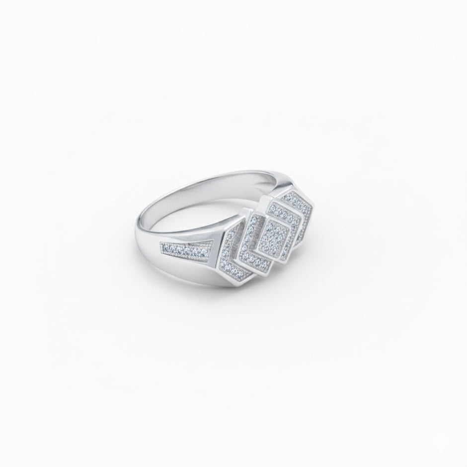 Interlocking Geometric Statement Ring Band