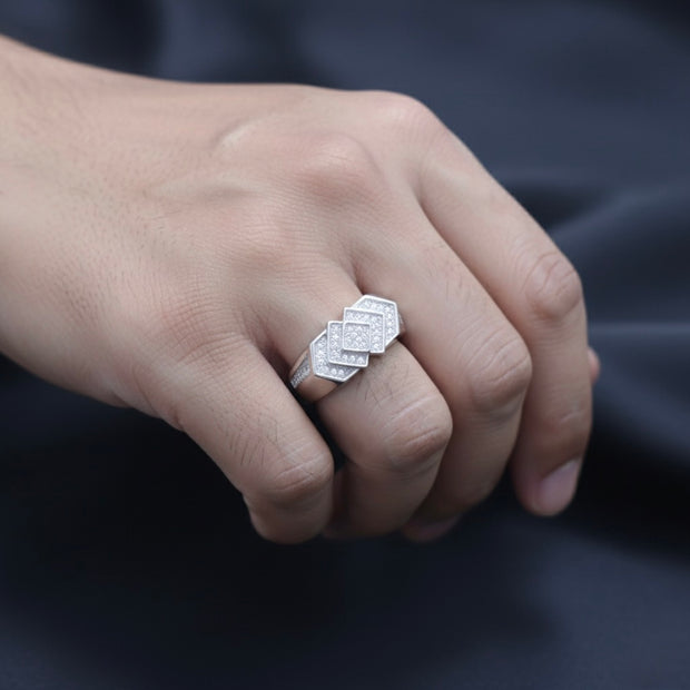 Interlocking Geometric Statement Ring Band