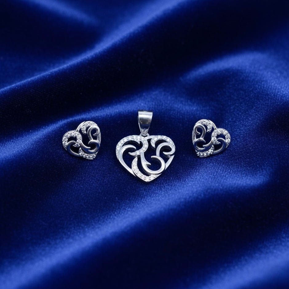 Heart Pendant Set with Chain & Earrings