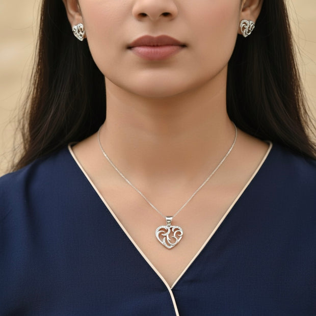 Heart Pendant Set with Chain & Earrings