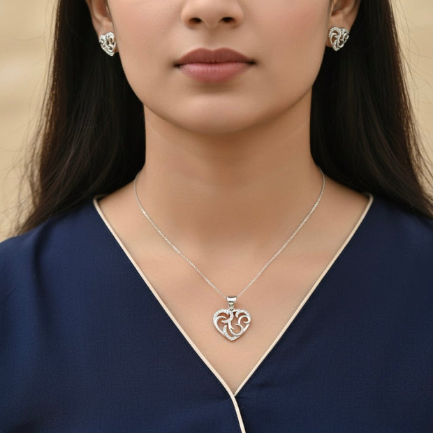 Filigree Heart Silver Pendant Set