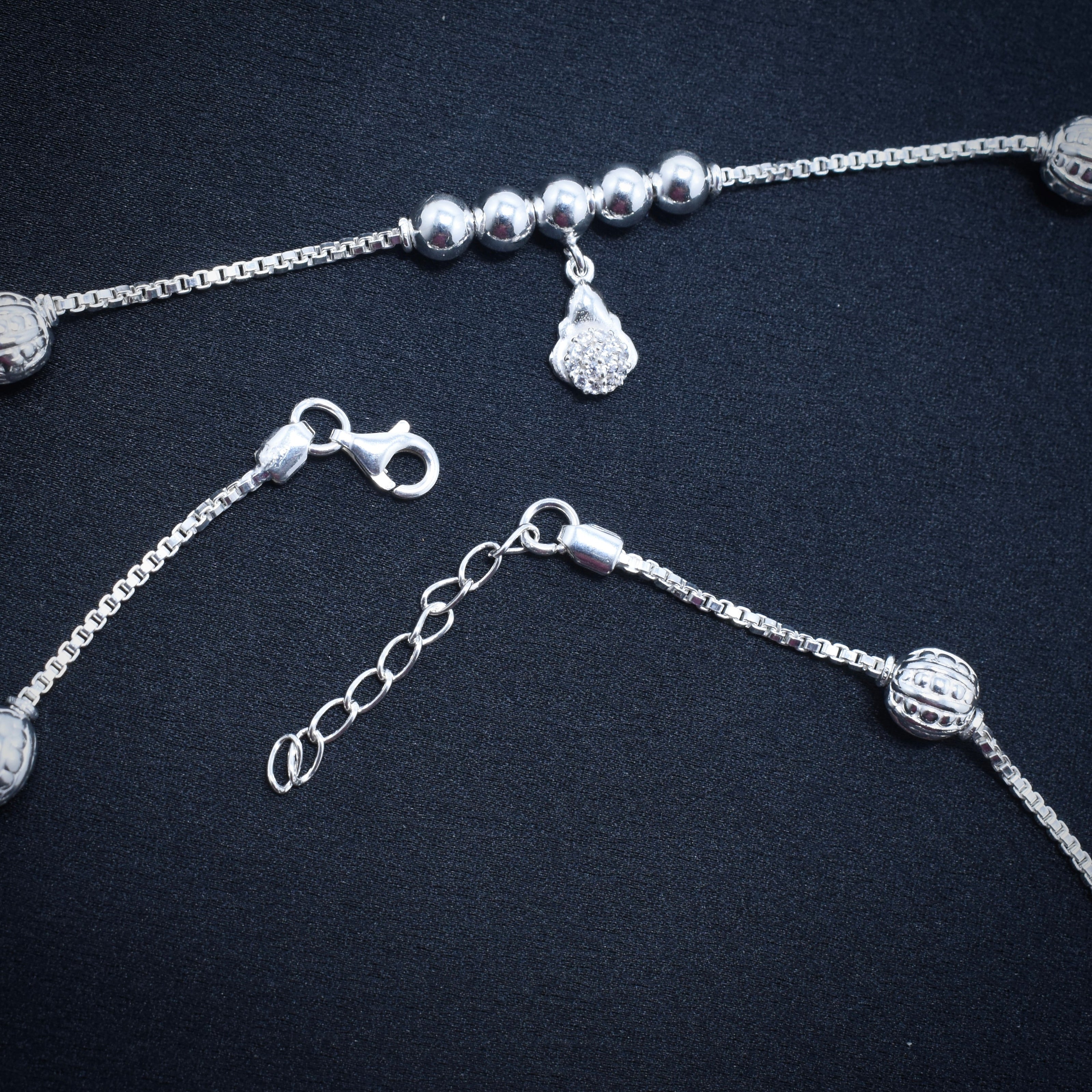 Dual Bead Charm Silver Anklet
