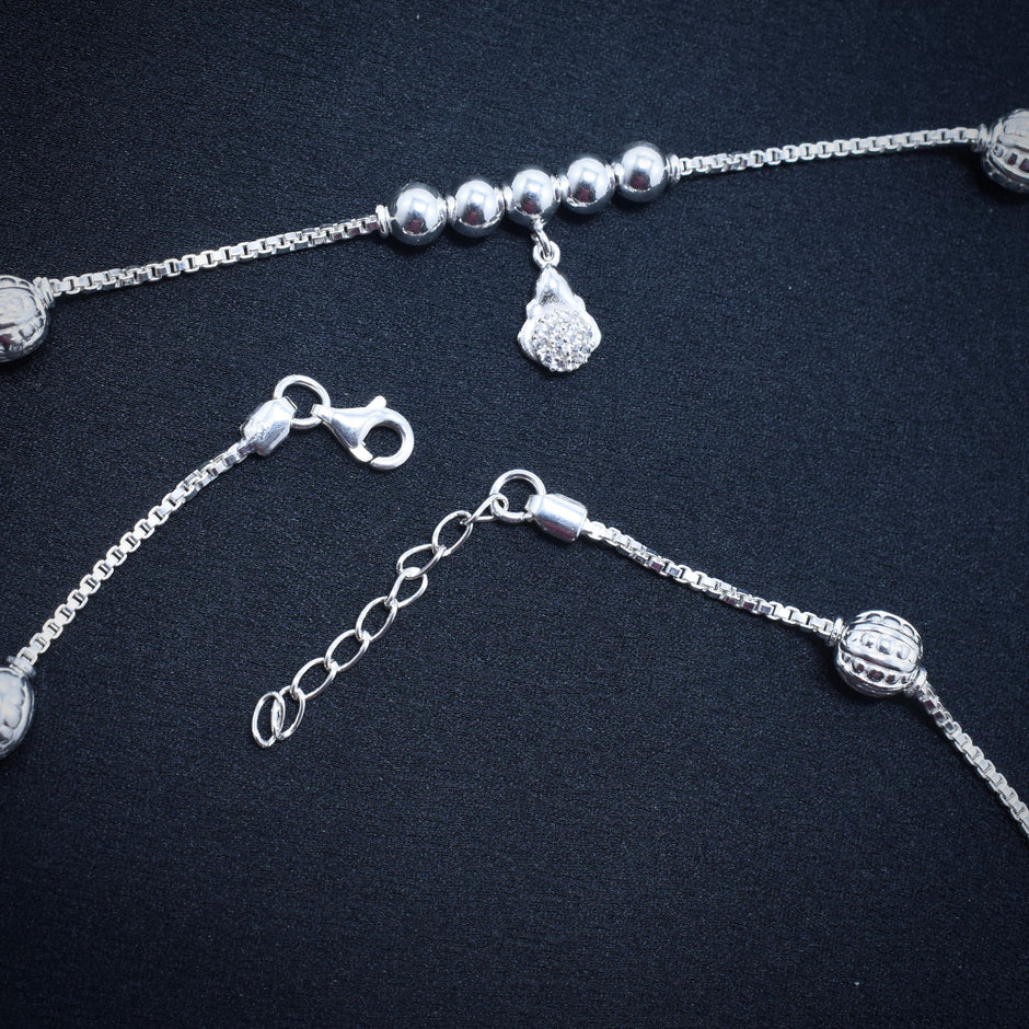 Dual Bead Charm Silver Anklet