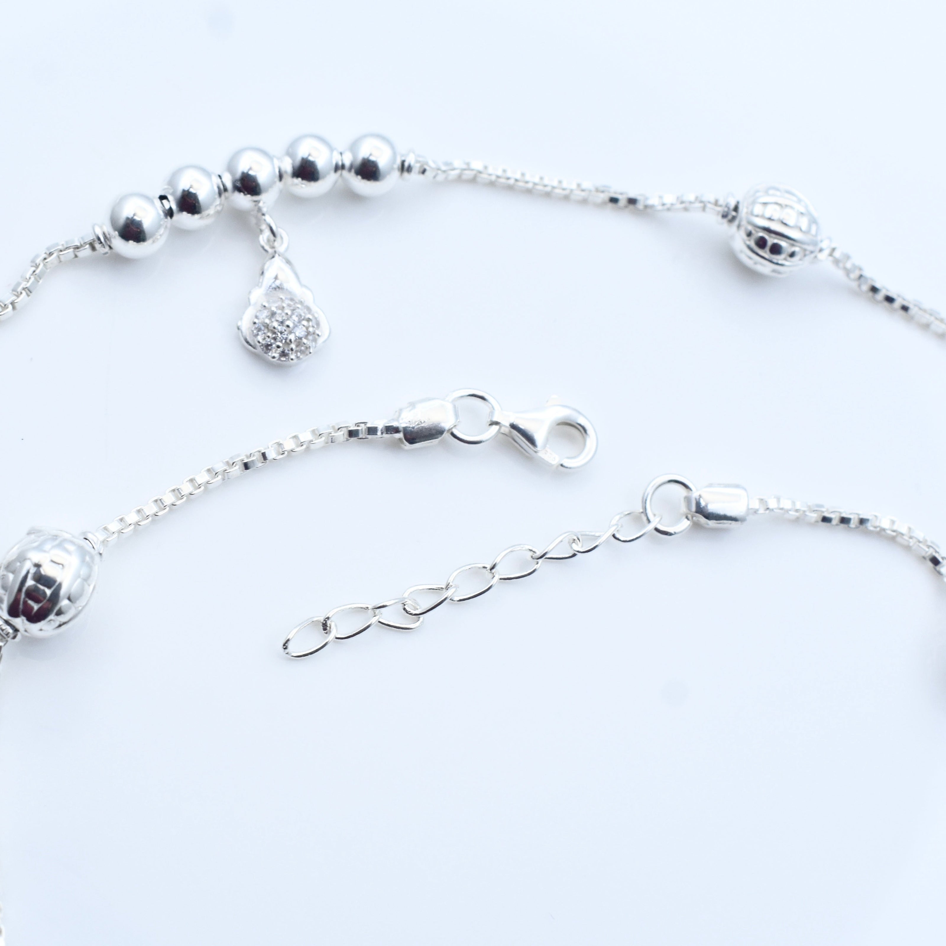 Dual Bead Charm Silver Anklet