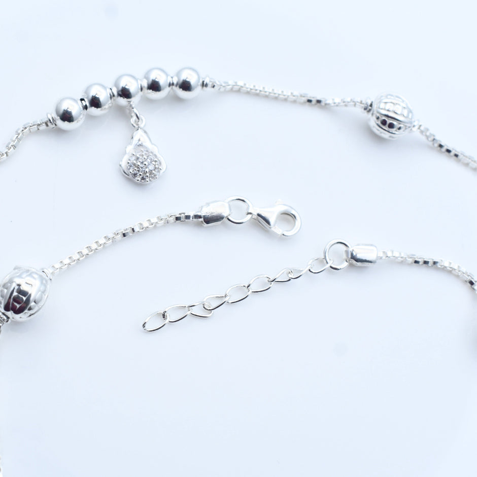 Dual Bead Charm Silver Anklet
