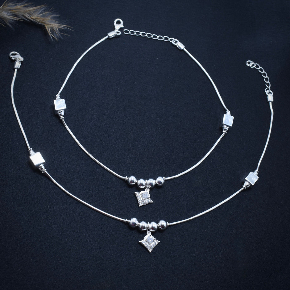 Slender Link Silver Anklet