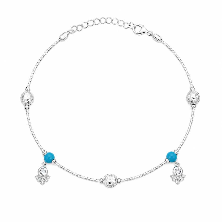 Turquoise Bloom 925 Silver Anklet