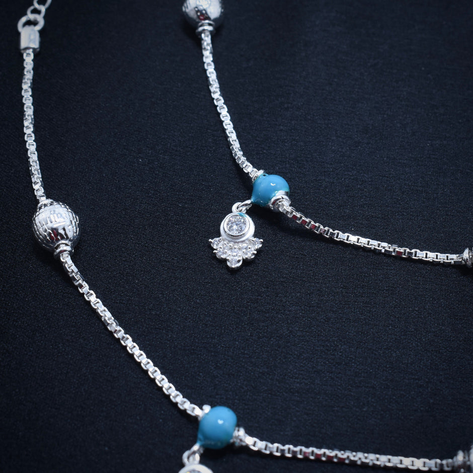 Turquoise Swirl Silver Anklet