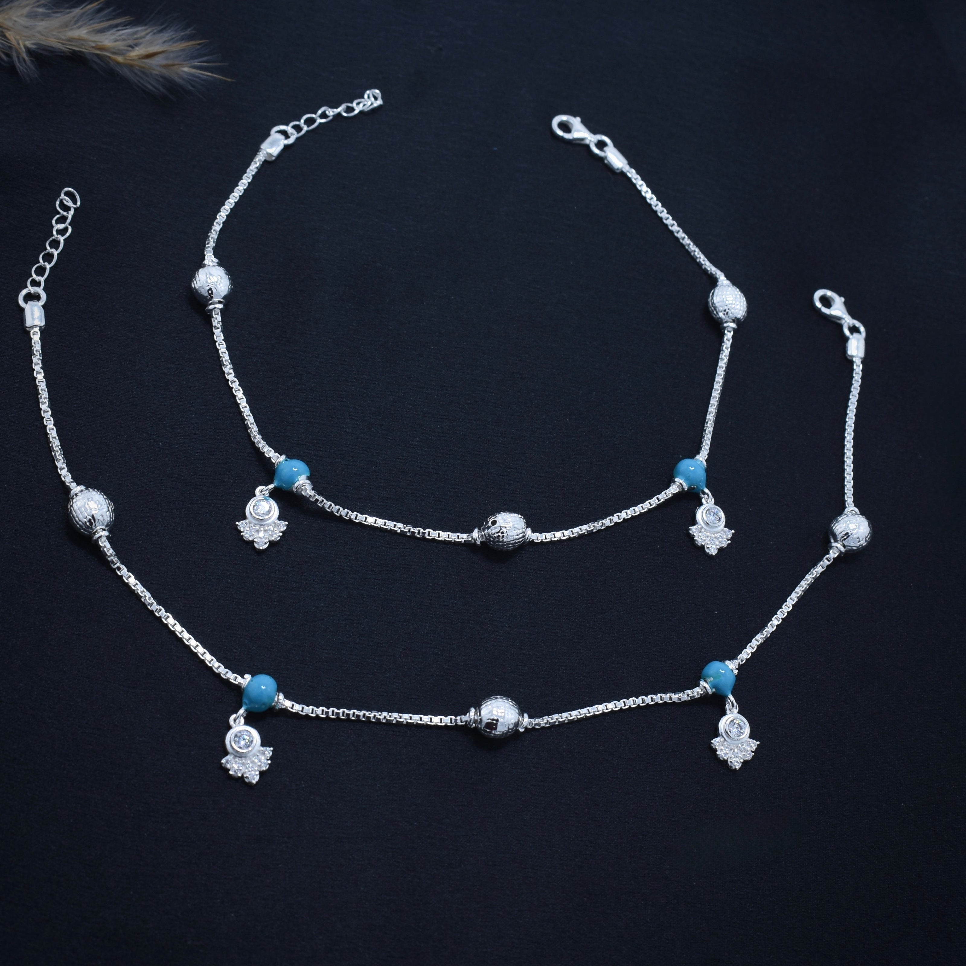 Turquoise Swirl Silver Anklet