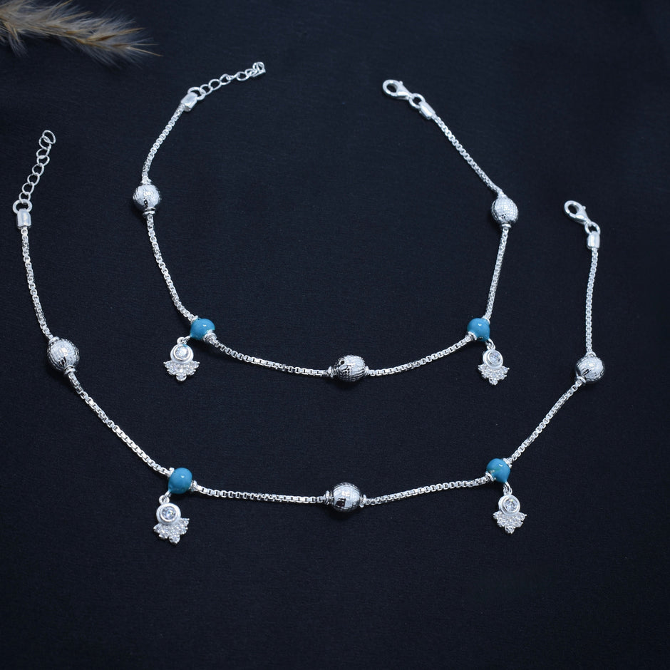 Turquoise Swirl Silver Anklet