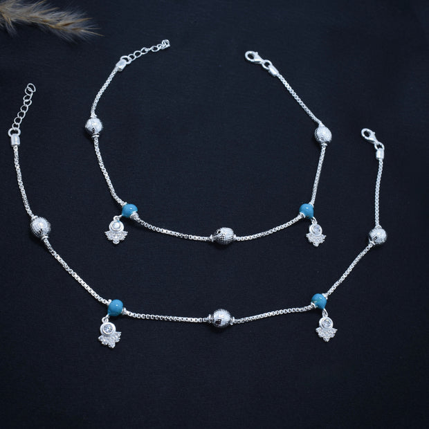 Turquoise Swirl Silver Anklet