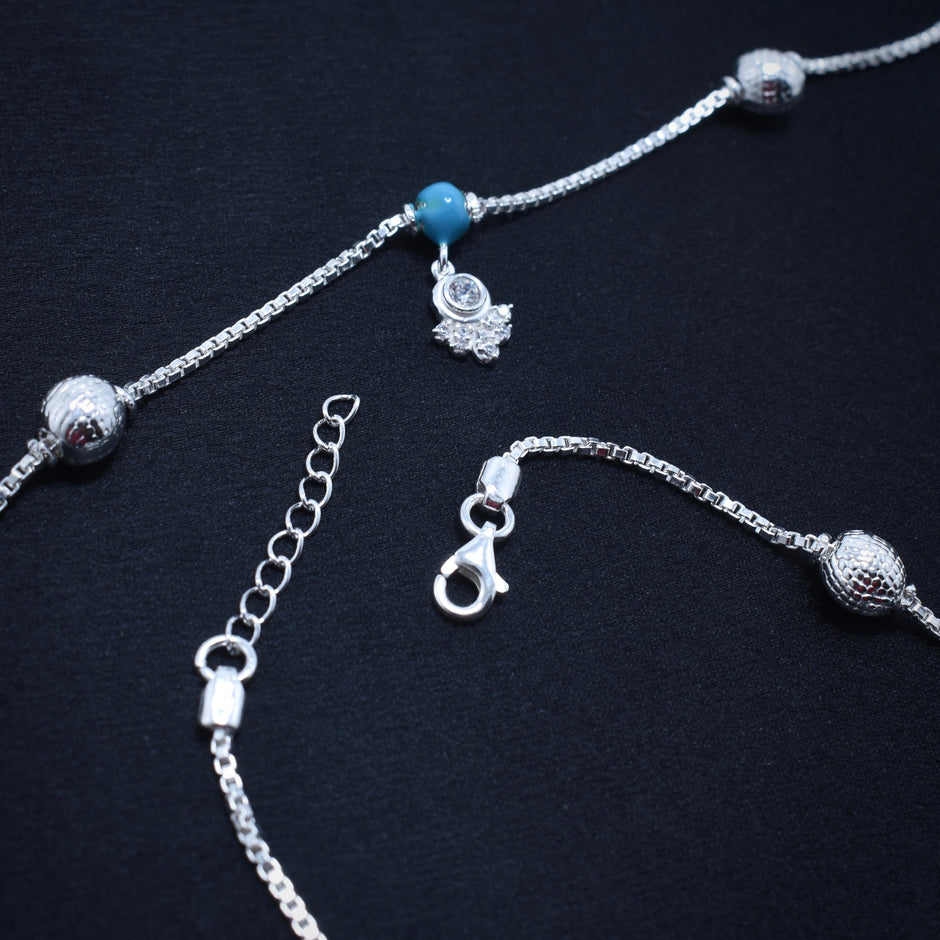 Turquoise Swirl Silver Anklet