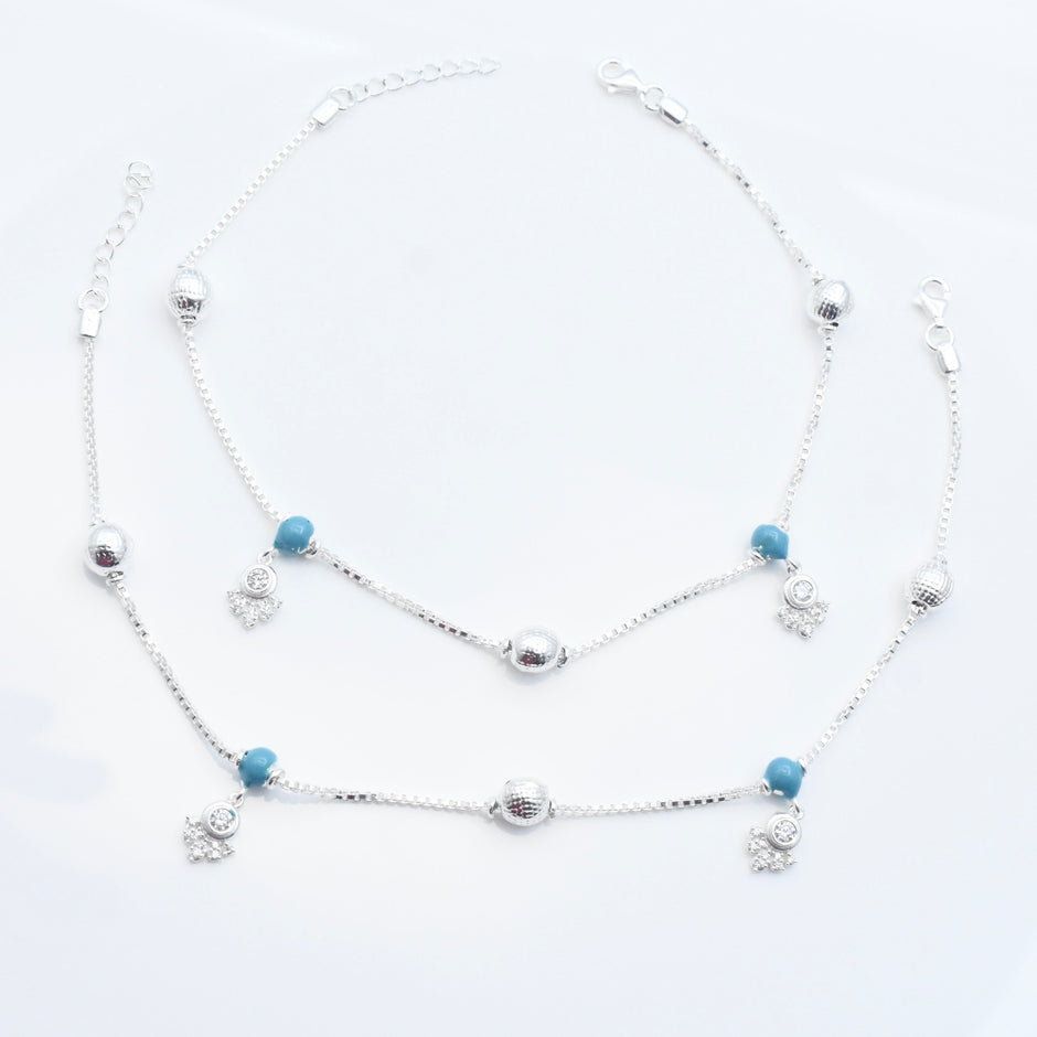 Turquoise Swirl Silver Anklet