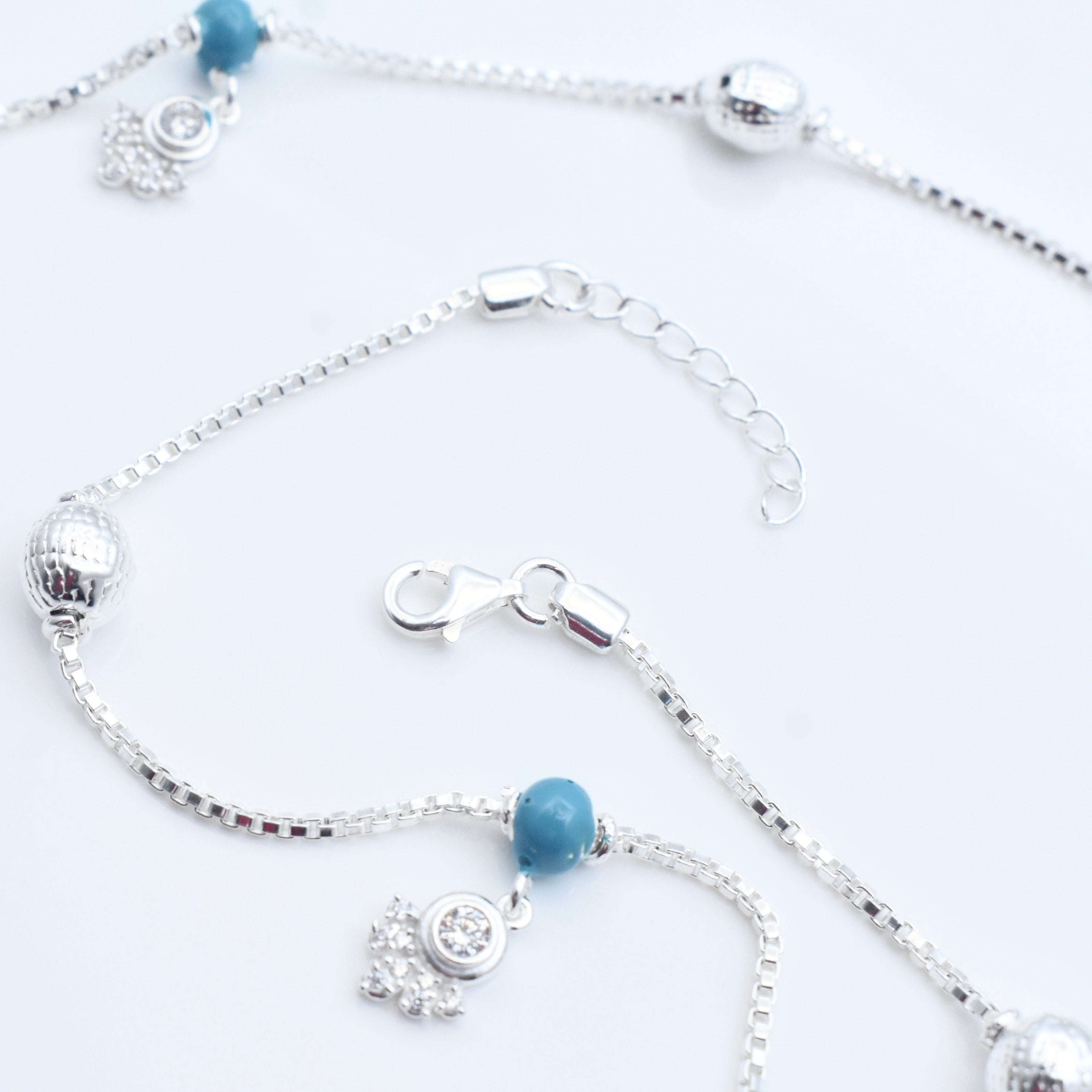 Turquoise Swirl Silver Anklet