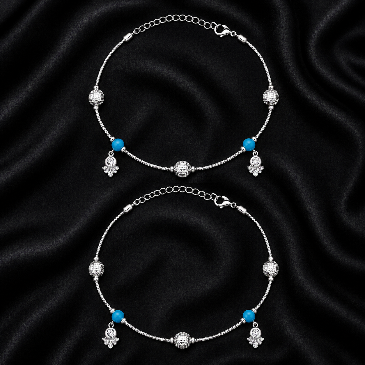 Turquoise Bloom 925 Silver Anklet