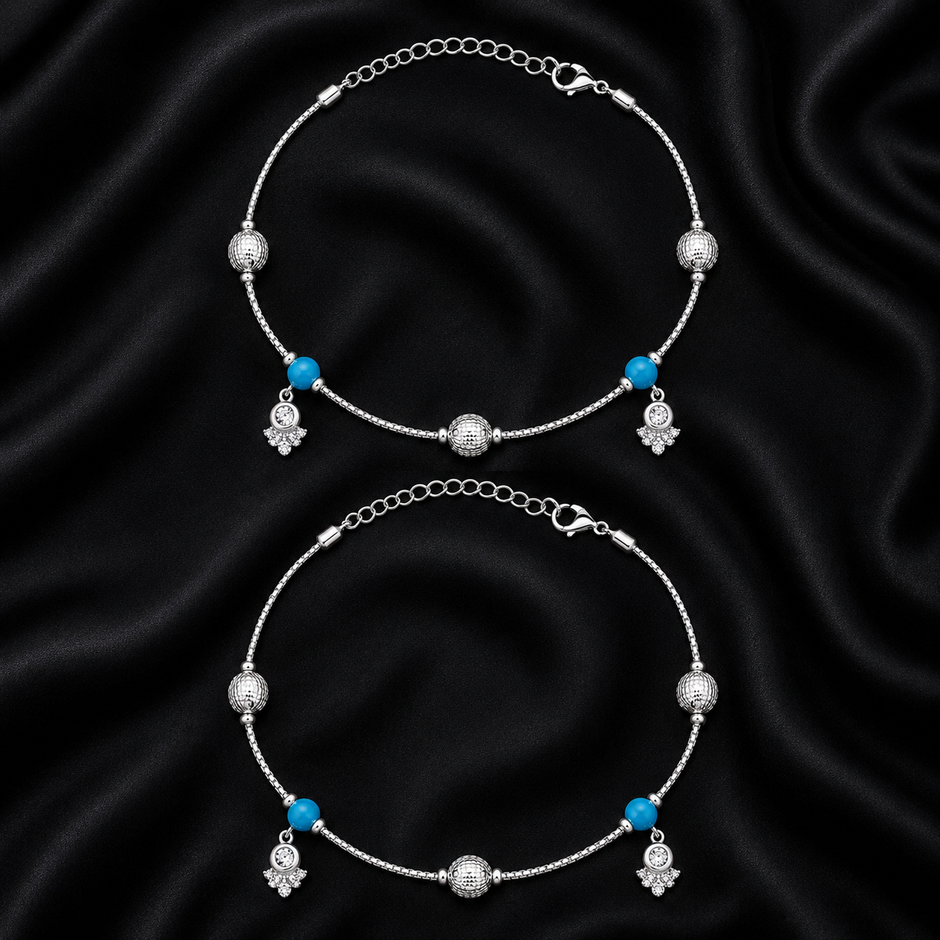 Turquoise Bloom 925 Silver Anklet