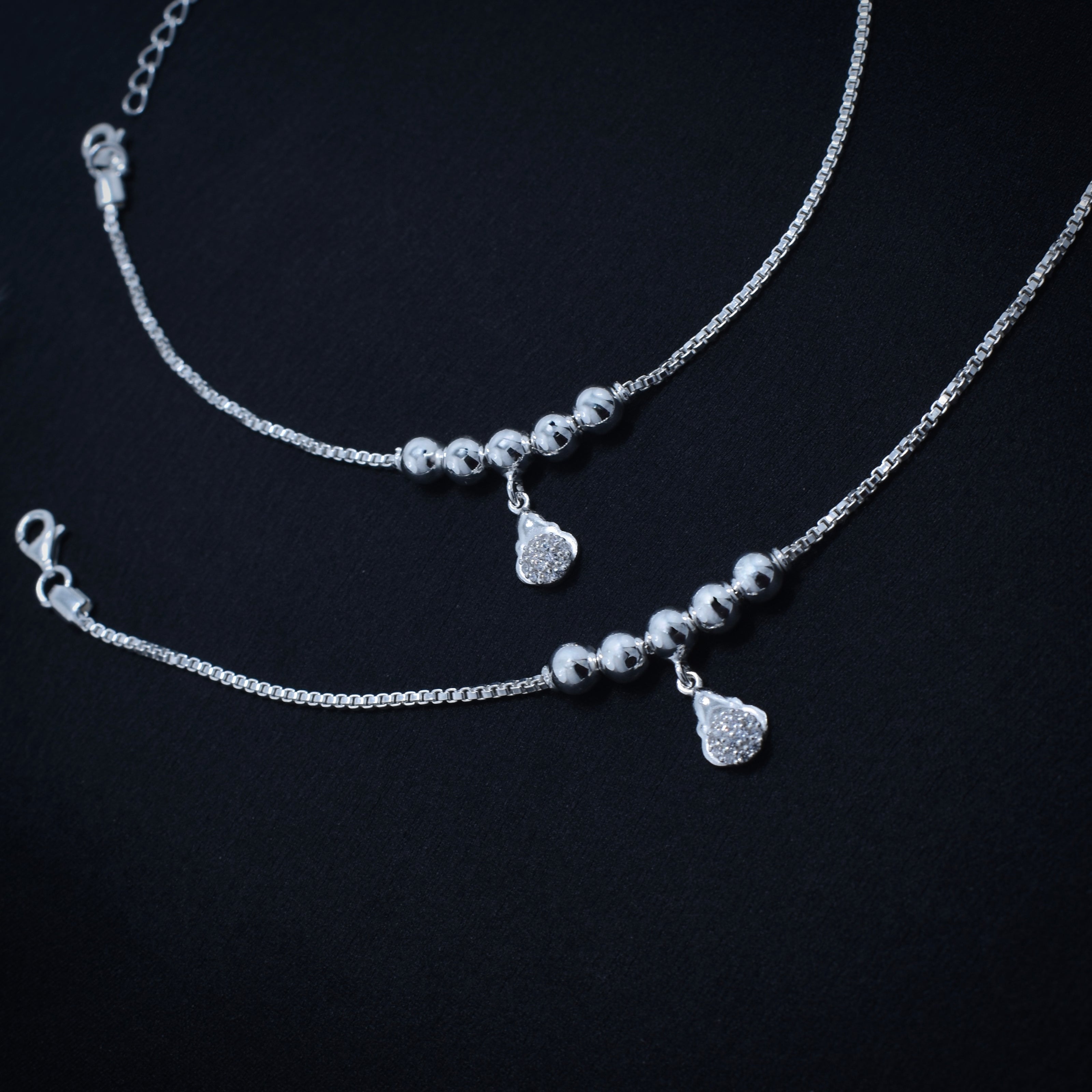 Pear Pavé Dangler 925 Silver Anklet