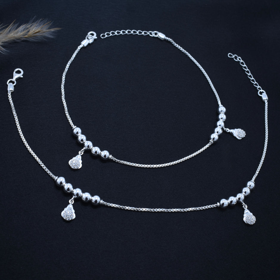 Pear Pavé Dangler 925 Silver Anklet