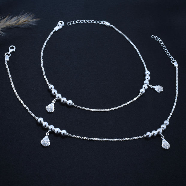 Pear Pavé Dangler 925 Silver Anklet