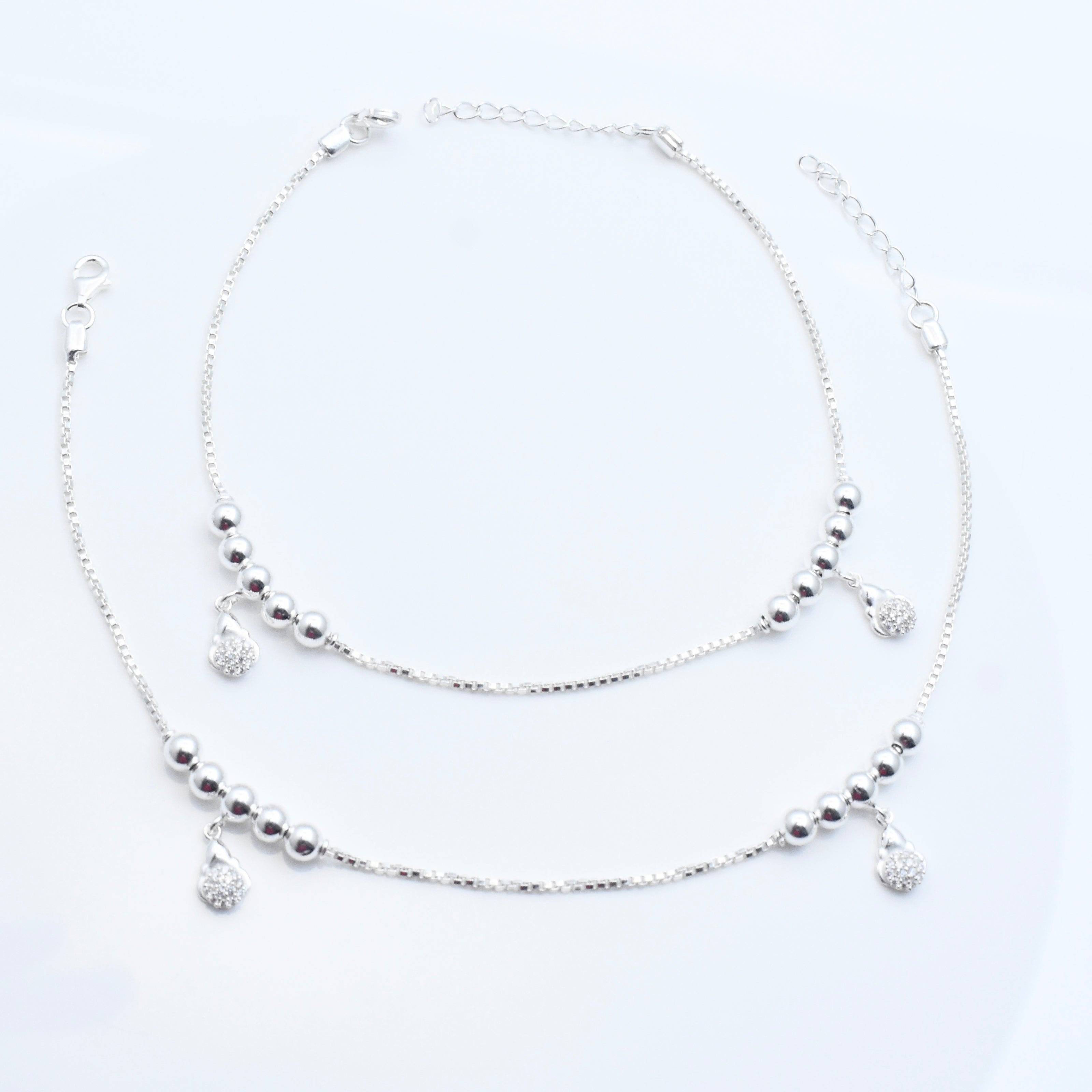 Pear Pavé Dangler 925 Silver Anklet