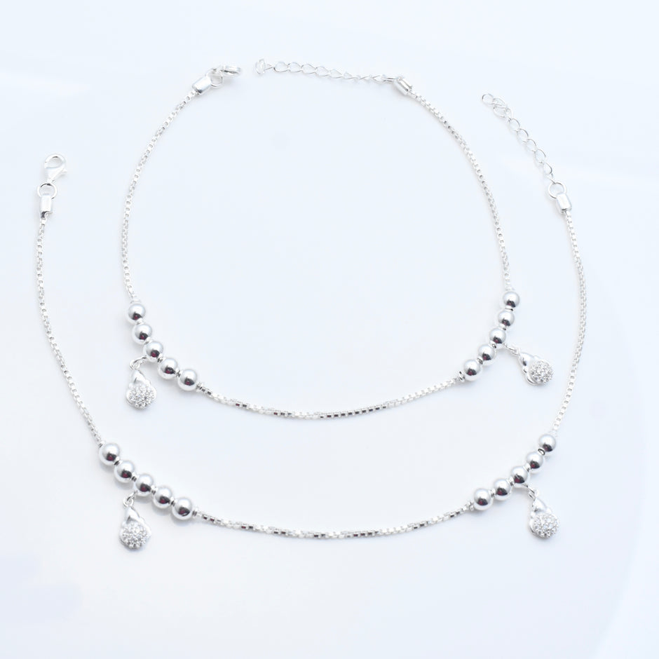 Pear Pavé Dangler 925 Silver Anklet
